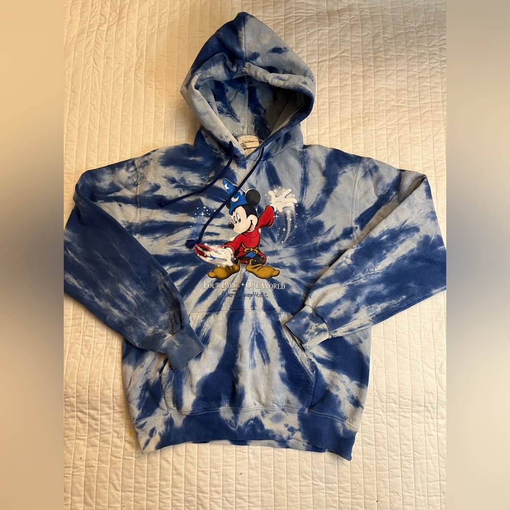 00s Walt Disney World Mickey Mouse Four Parks One World Blue Dye Hoodie